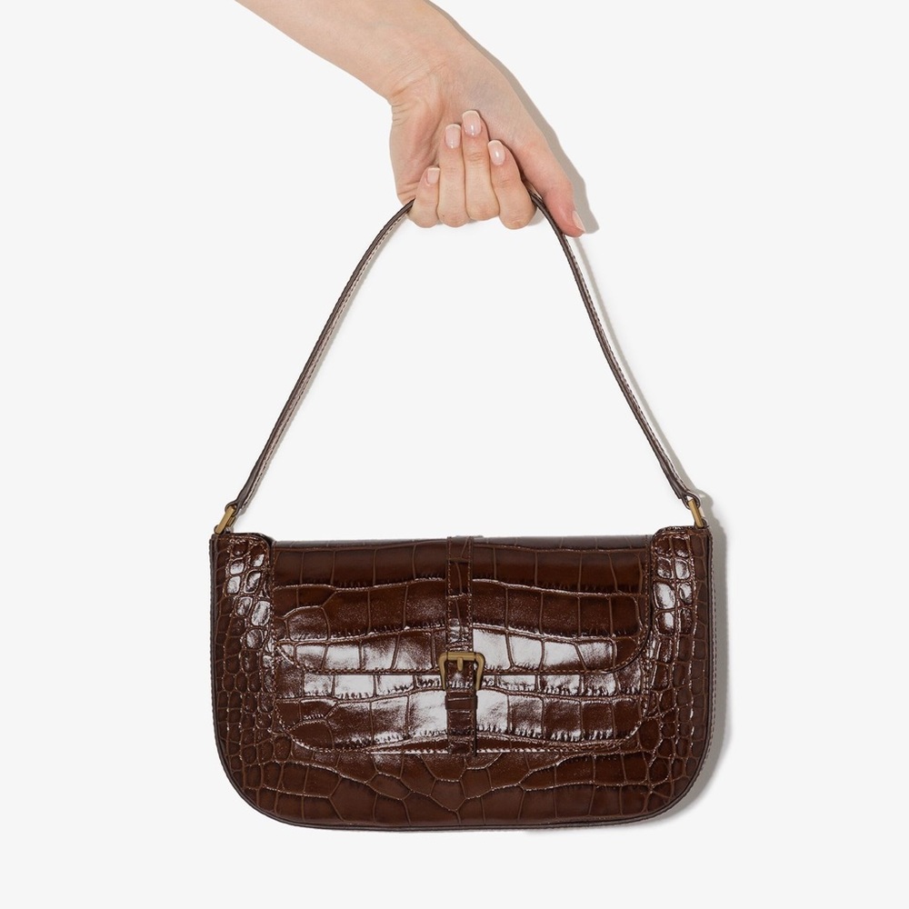 By Far Miranda croc dark brown shoulder bag